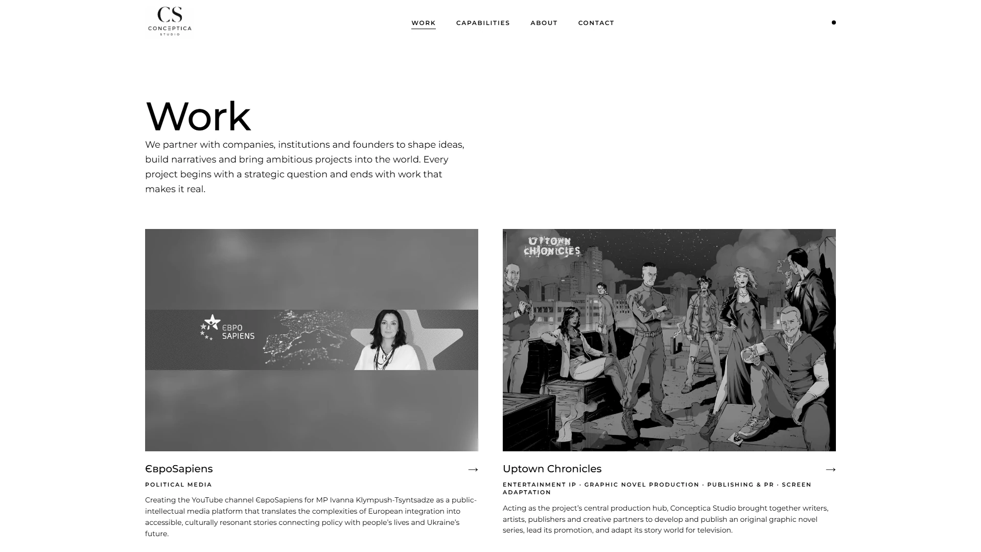 Conceptica Studio — сторінка «Роботи»: архів проєктів студії